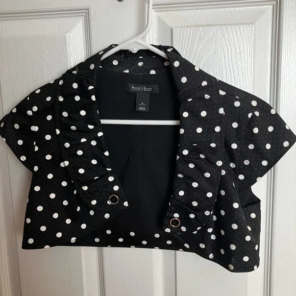 Fitted WHBM black dress with white polka dots and red accents, matching bolero - Picture 6 of 6